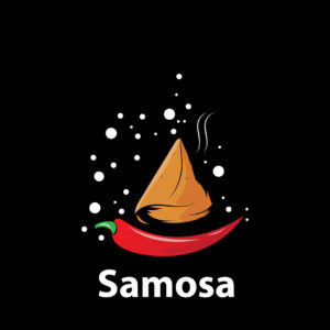Indian Fast Food Samosa Logo: An enticing samosa with a delicious golden crust and aromatic spices, representing the essence of our mouthwatering Indian fast food offerings.