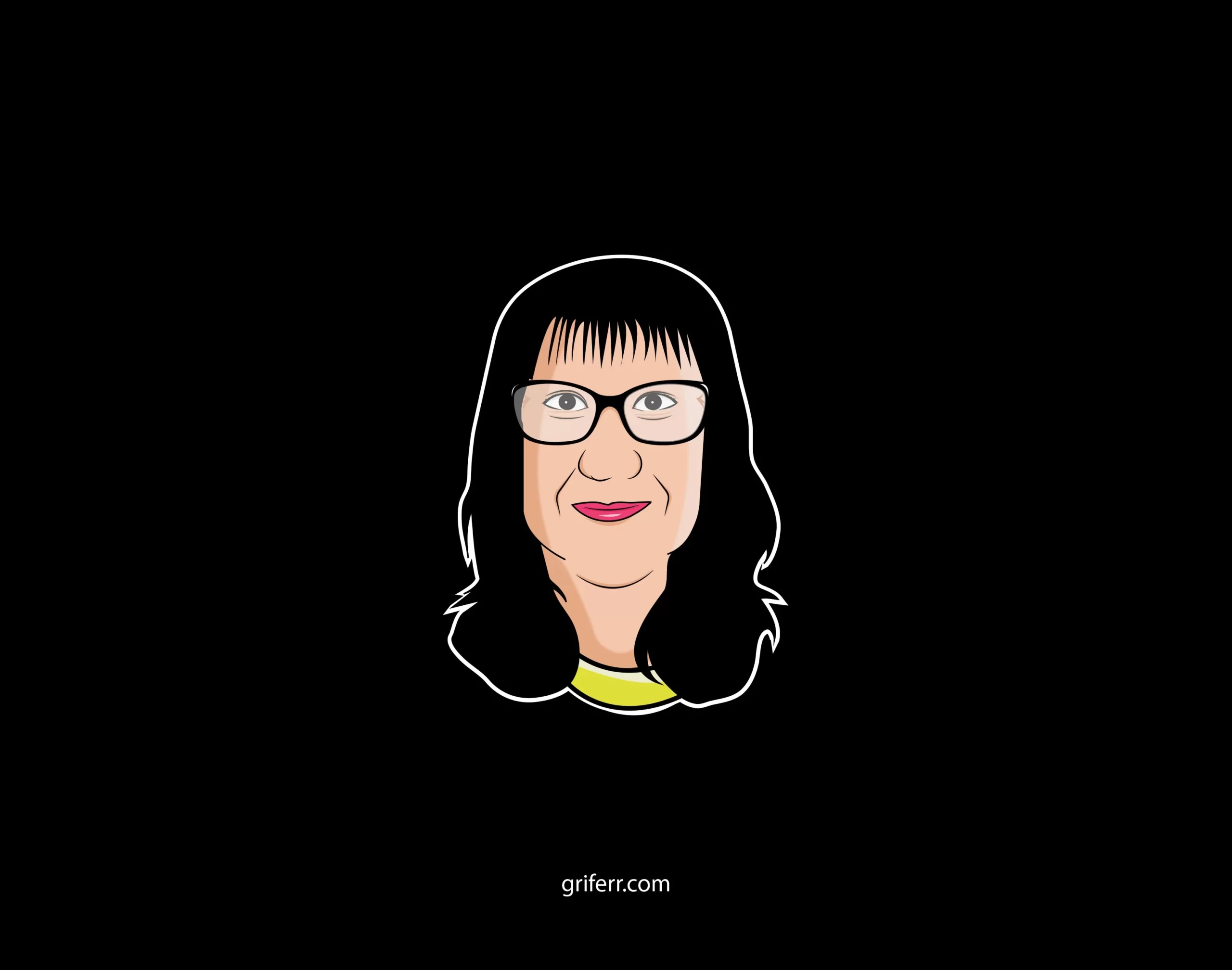 Flat portrait design of a stylish lady wearing glasses against a minimalist background.