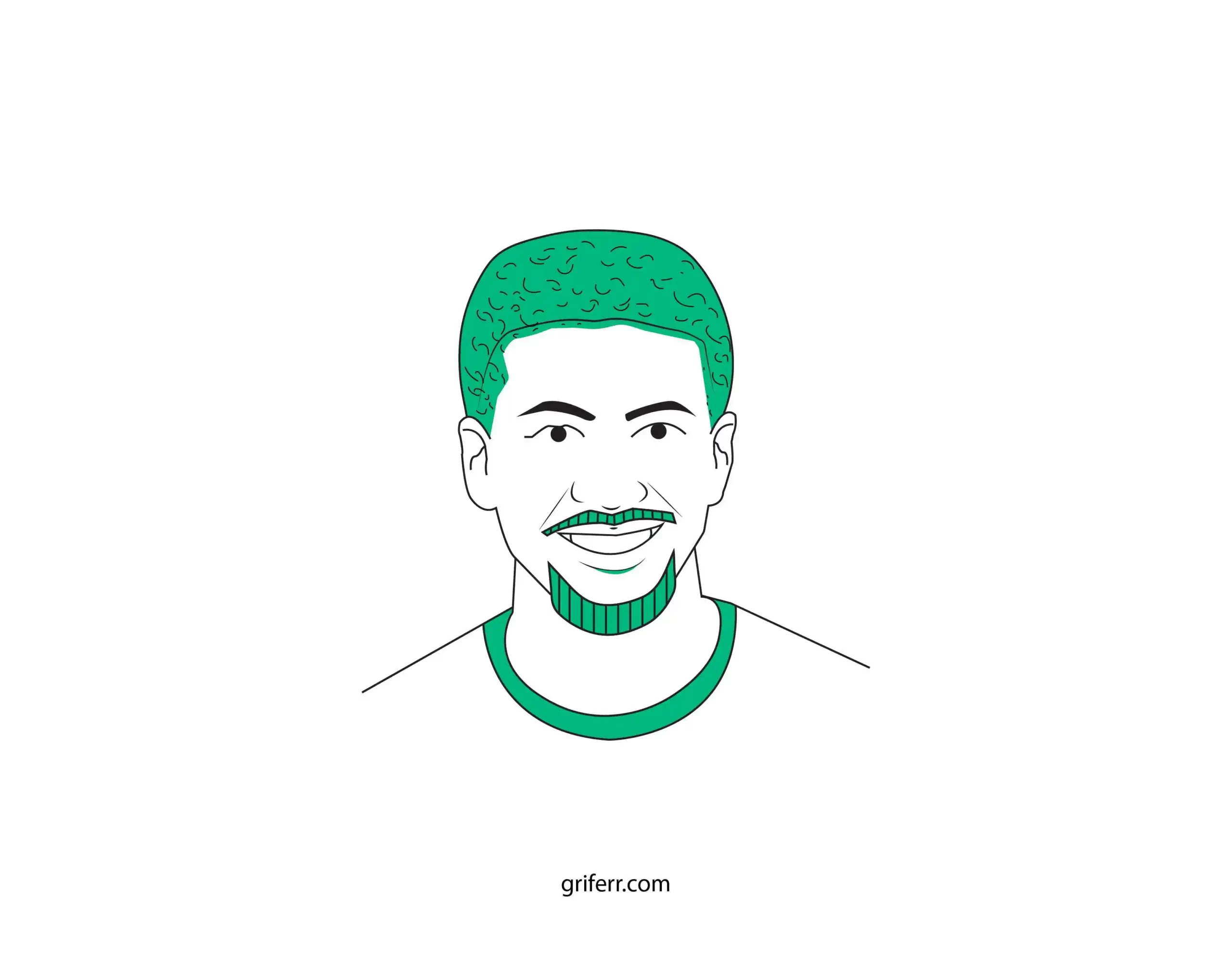Outline portrait design of a confident man with a beard against a neutral background.