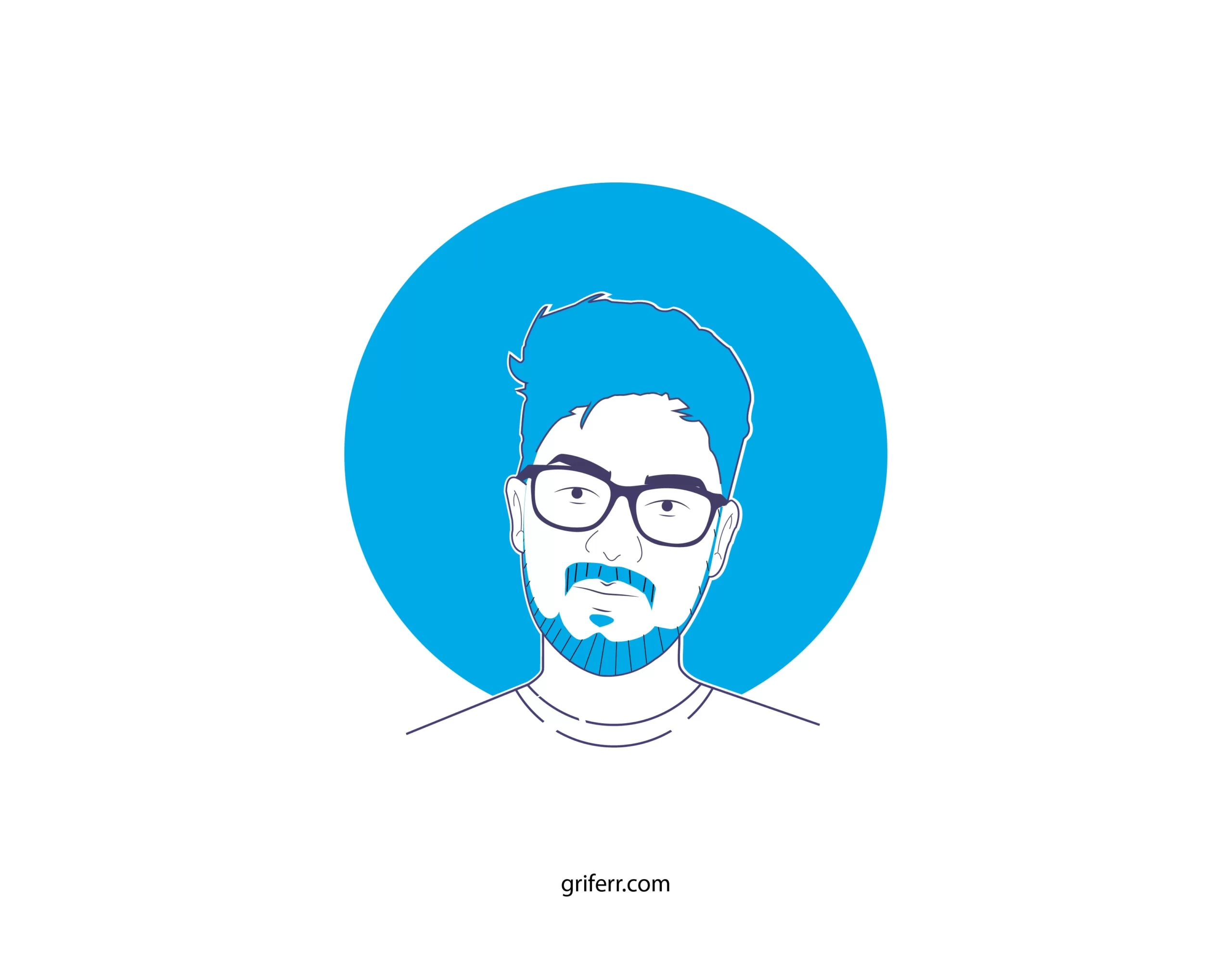 Outline portrait design of a bearded man in cool glasses, sporting a stylish t-shirt.