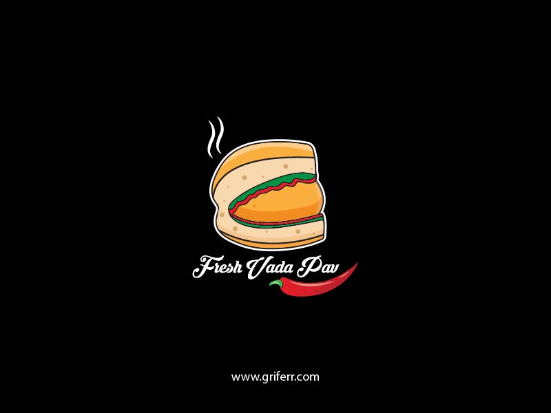 Logo design for an Indian fast food vadapav restaurant featuring a delicious vadapav sandwich with a stylish and enticing presentation.