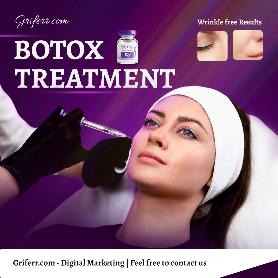 Close-up image of a woman receiving Botox treatment with a professional touch. Designed by griferr.com for a fresh and youthful look.